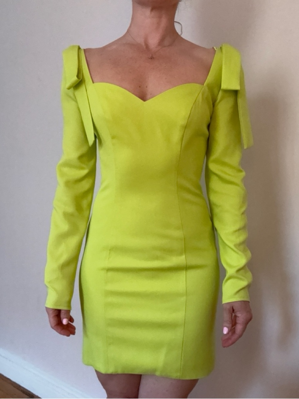 •Macduggal Lime Green Long-Sleeve Bow Dress•